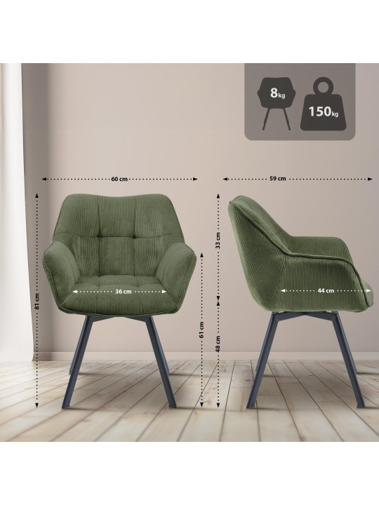 Eetkamerstoel Jordi Cord, groen