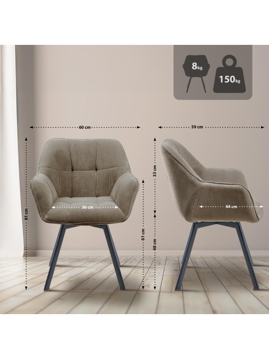 Eetkamerstoel Jordi Cord, bruin