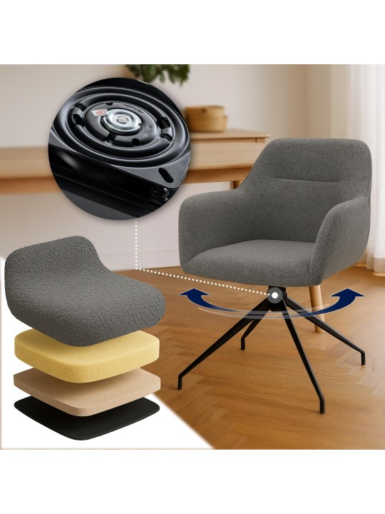 Eetkamerstoel Merlinda stof Teddy, grijs