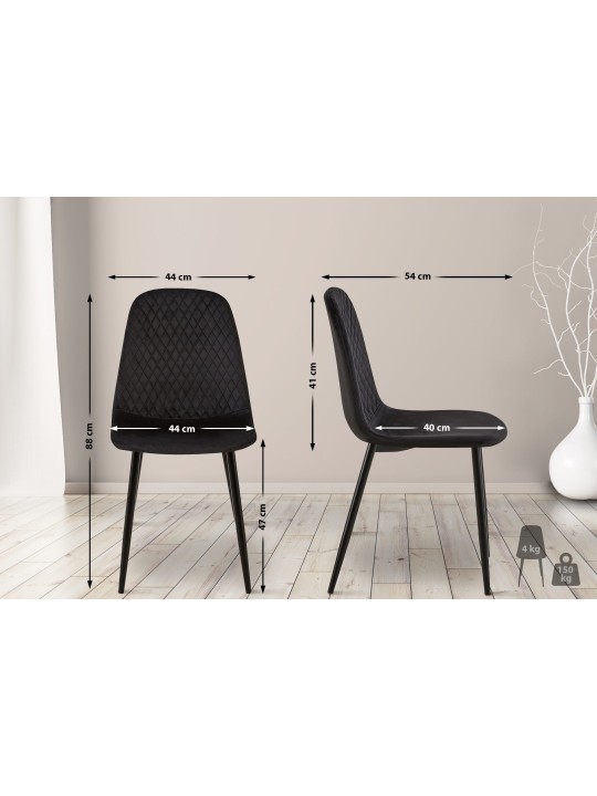 Set van 4 stoelen Giverny fluweel, zwart