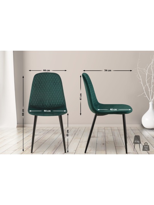 Set van 4 stoelen Giverny fluweel, groen