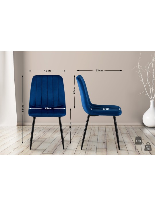 Set van 4 stoelen Dijon fluweel, blauw Set van 4 stoelen Dijon fluweel, blauw