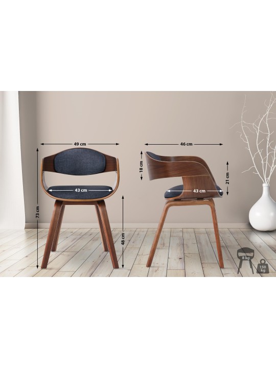 Set van 2 stoelen Kingston stof, walnoot/blauw