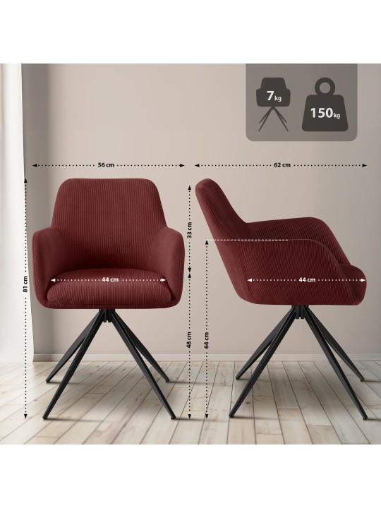 Olema Cord eetkamerstoel, bordeauxrood