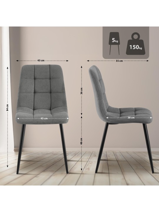 Set van 2 eetkamerstoelen Tilde Cord, grijs Set van 2 eetkamerstoelen Tilde Cord, grijs