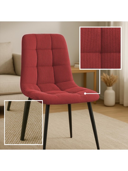 Set van 2 eetkamerstoelen Tilde Cord, bordeauxrood