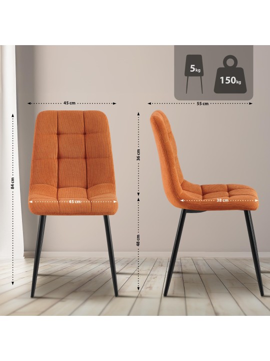 Set van 2 eetkamerstoelen Tilde Cord, oranje