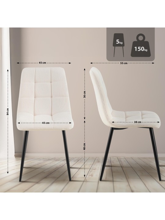 Set van 2 eetkamerstoelen Tilde Cord, crème