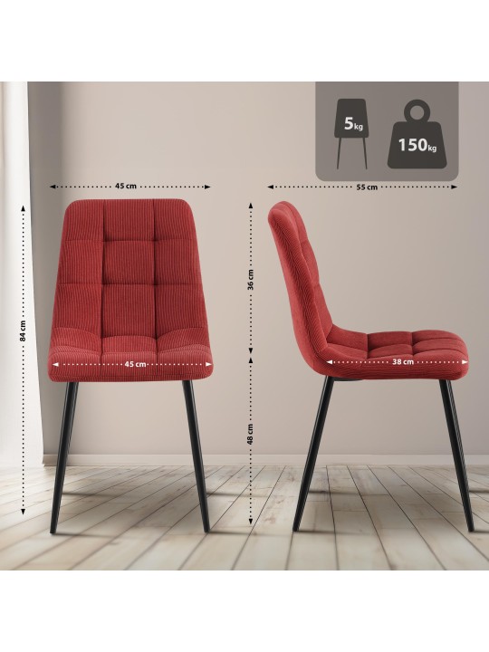 Set van 4 eetkamerstoelen Tilde Cord, bordeauxrood