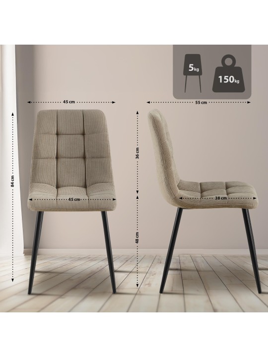 Set van 4 eetkamerstoelen Tilde Cord, taupe Set van 4 eetkamerstoelen Tilde Cord, taupe