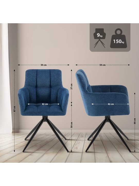 Set van 2 eetkamerstoelen Jonah stof, donkerblauw