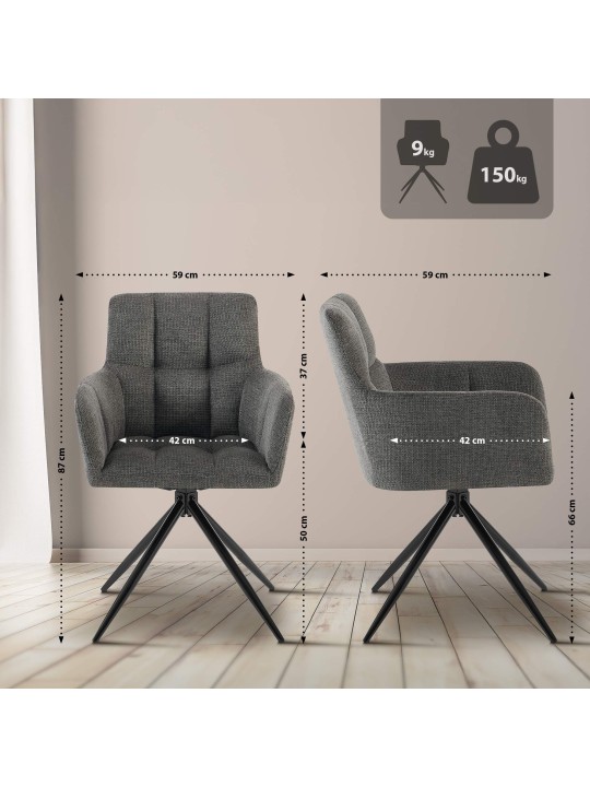 Set van 2 eetkamerstoelen Jonah stof, donkergrijs