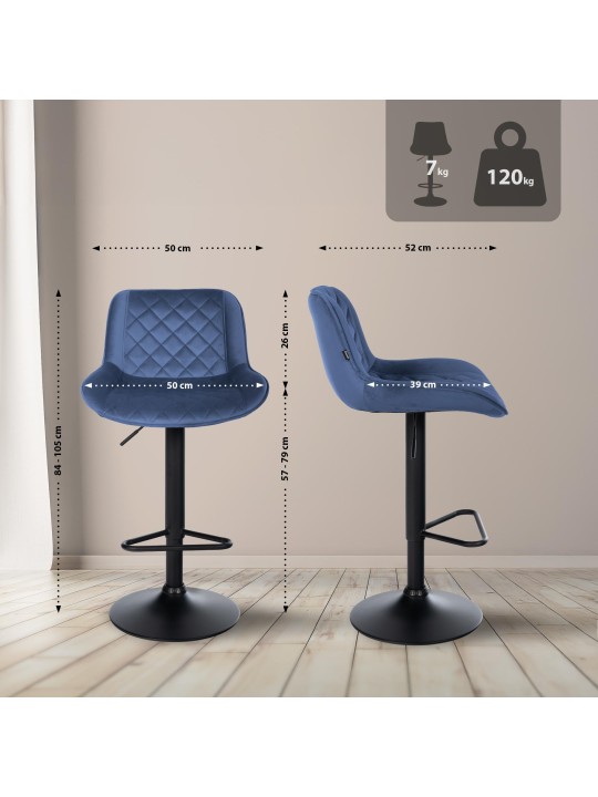 Set van 2 barkrukken Kasson fluweel, blauw