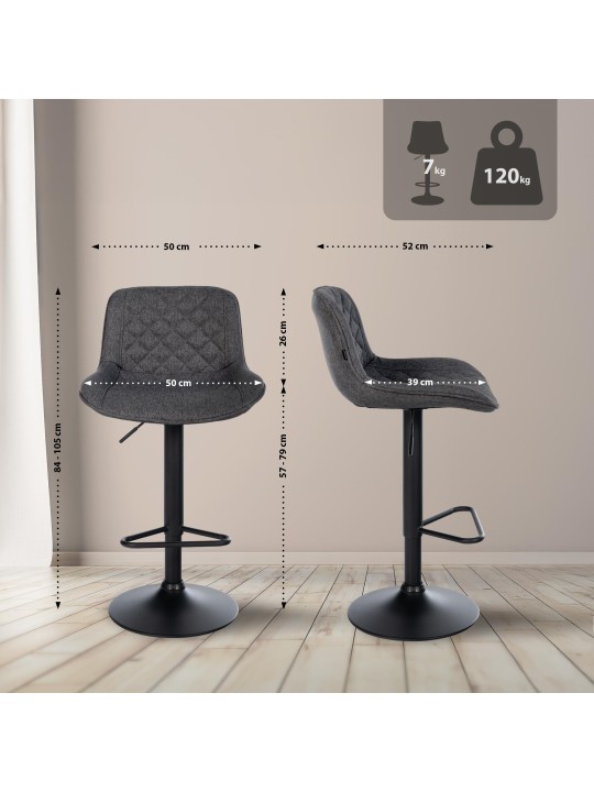 Set van 2 barkrukken Kasson stof, zwart