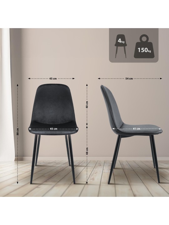 Maryam fluwelen eetkamerstoel, donkergrijs