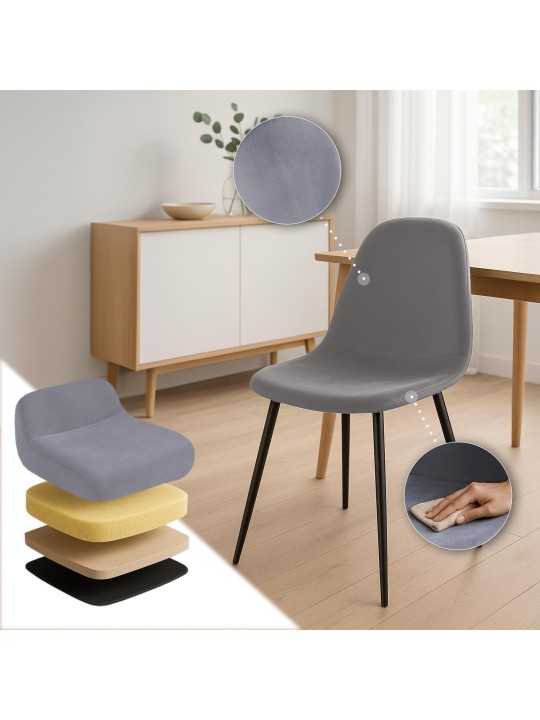 Napier fluwelen eetkamerstoel, grijs