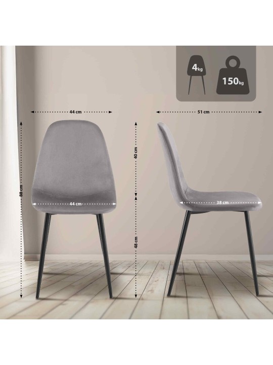 Napier fluwelen eetkamerstoel, grijs