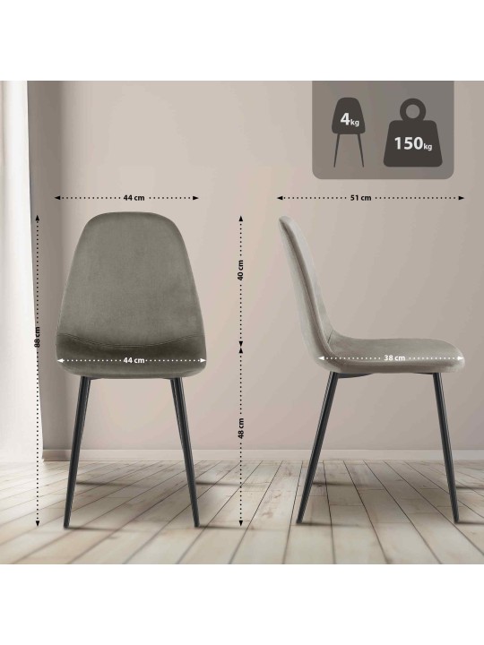 Napier fluwelen eetkamerstoel, antraciet