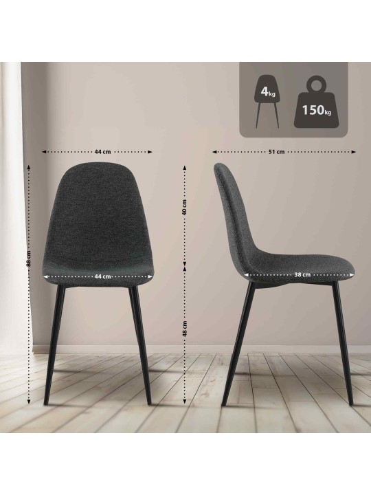 Set van 4 eetkamerstoelen Napier stof, zwart