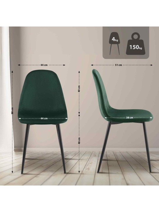 Set van 4 eetkamerstoelen Napier fluweel, groen