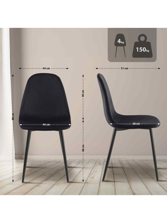 Set van 4 eetkamerstoelen Napier fluweel, zwart