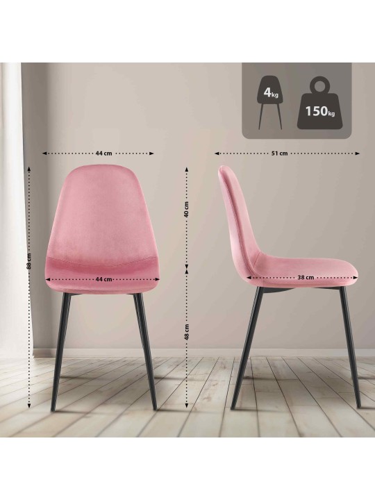 Set van 4 eetkamerstoelen Napier fluweel, roze