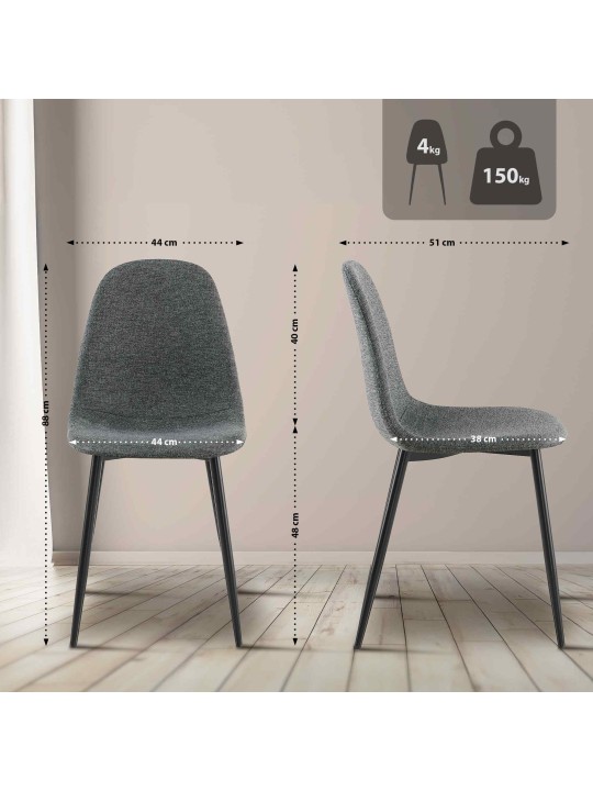 Set van 4 eetkamerstoelen Napier stof, grijs