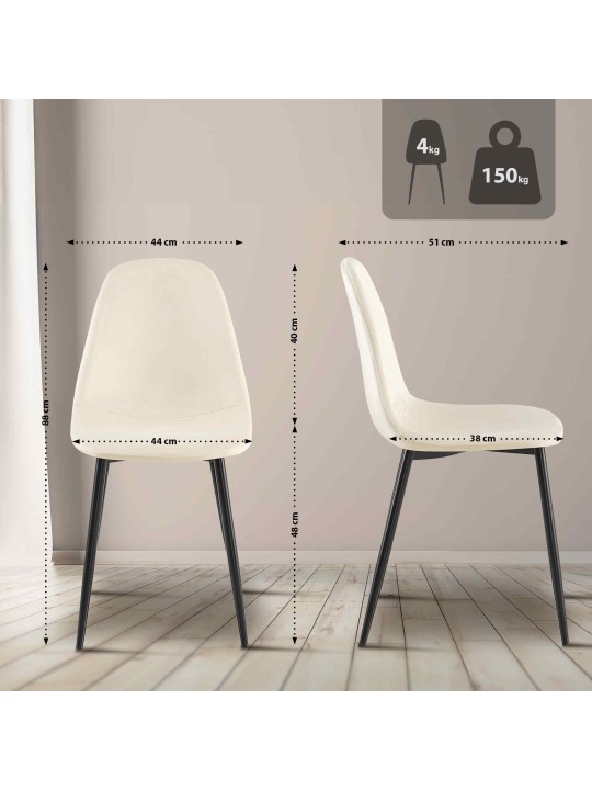 Set van 4 eetkamerstoelen Napier fluweel, crème