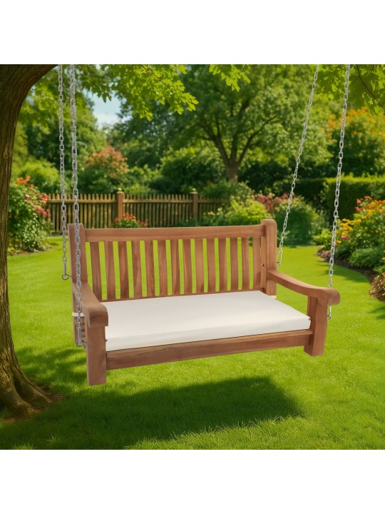 Joyce schommelbank met zitkussen 120 cm + teak, crème