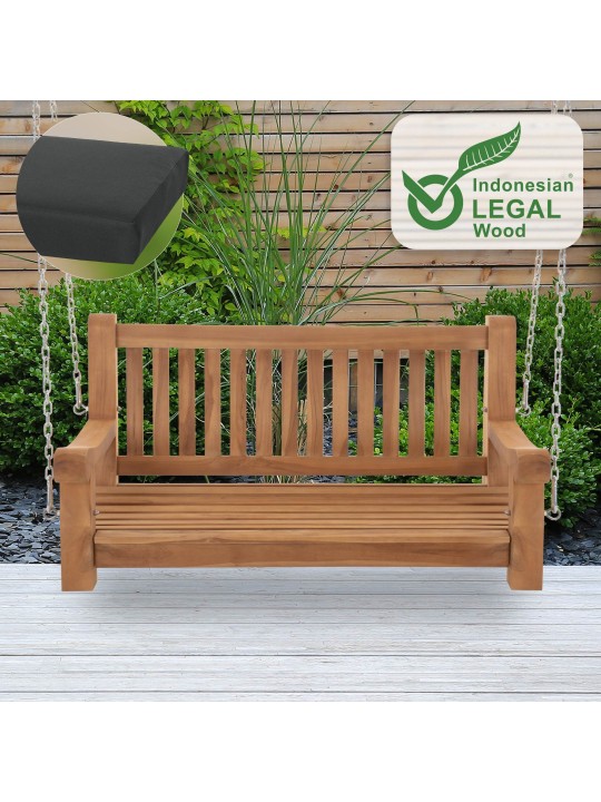 Joyce schommelbank met zitkussen 120 cm + teak, donkergrijs