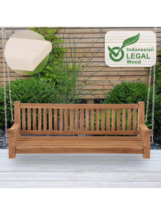 Joyce schommelbank met zitkussen 180 cm + teak, crème