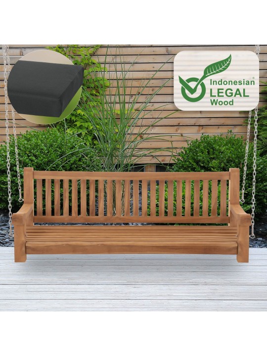 Joyce schommelbank met zitkussen 180 cm + teak, donkergrijs