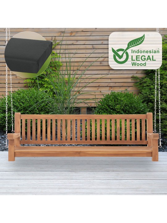 Joyce schommelbank met zitkussen 200 cm + teak, donkergrijs