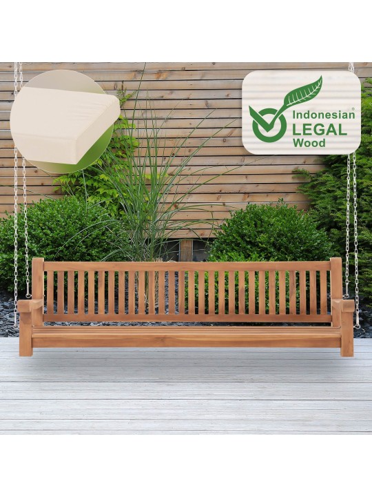 Joyce schommelbank met zitkussen 220 cm + teak, crème