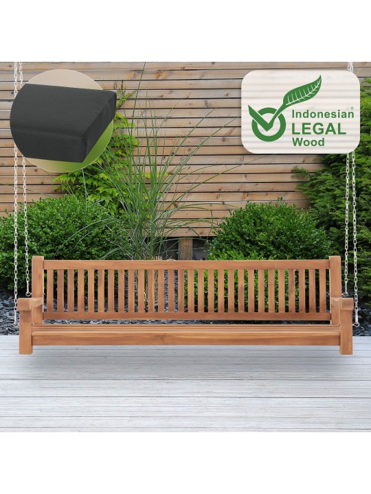 Joyce schommelbank met zitkussen 220 cm + teakhout, donkergrijs