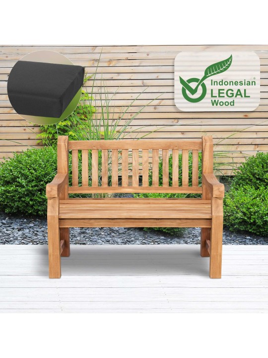 Teakhouten bank Jackson met zitkussen 120 cm + teakhout, donkergrijs