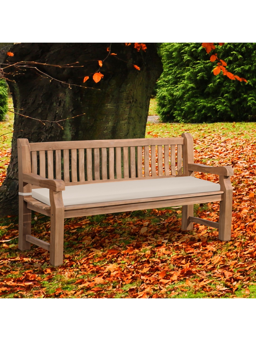 Teakhouten bank Jackson met zitkussen 180 cm + teakhout, crème