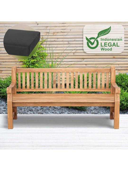 Teakhouten bank Jackson met zitkussen 180 cm + teakhout, donkergrijs
