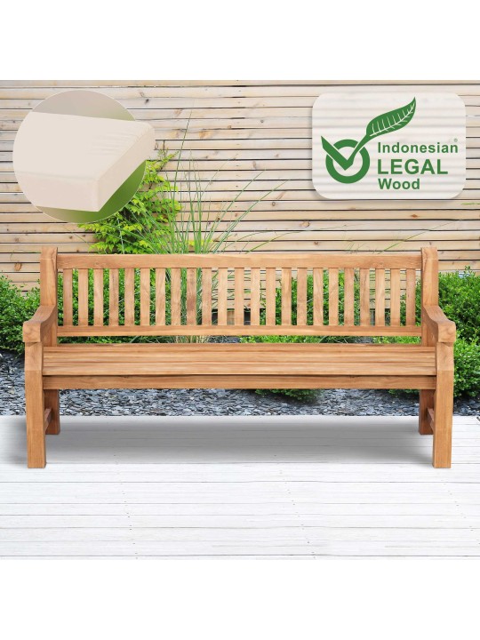 Teakhouten bank Jackson met zitkussen 200 cm + teakhout, crème