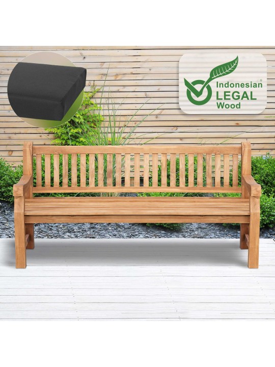 Teakhouten bank Jackson met zitkussen 200 cm + teakhout, donkergrijs