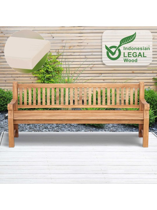 Teakhouten bank Jackson met zitkussen 220 cm + teakhout, crème