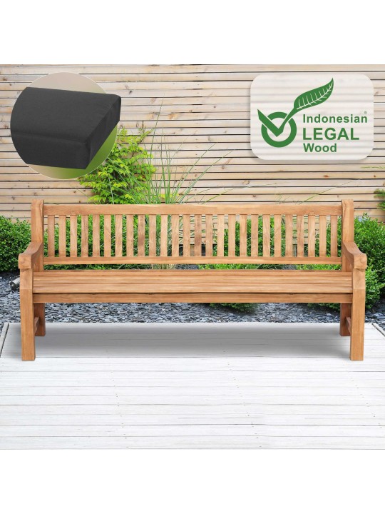Teakhouten bank Jackson met zitkussen 220 cm + teakhout, donkergrijs