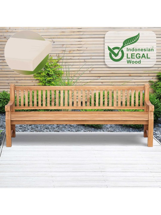 Teakhouten bank Jackson met zitkussen 240 cm + teakhout, crème