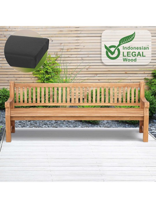 Teakhouten bank Jackson met zitkussen 240 cm + teakhout, donkergrijs