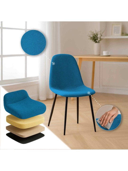 Set van 4 eetkamerstoelen Napier stof, blauw