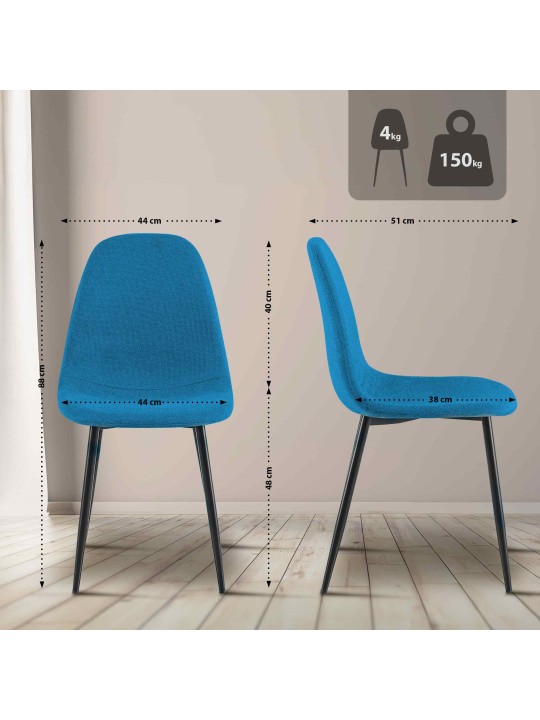 Set van 4 eetkamerstoelen Napier stof, blauw