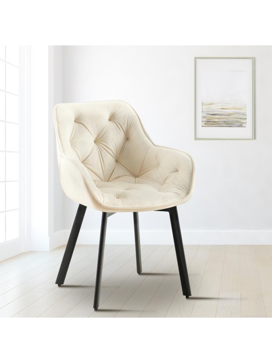 Set van 2 eetkamerstoelen Antigo fluweel, crème