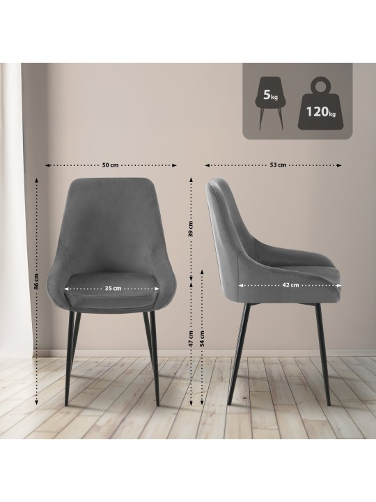 Set van 2 eetkamerstoelen Elmira fluweel, donkergrijs Set van 2 eetkamerstoelen Elmira fluweel, donkergrijs