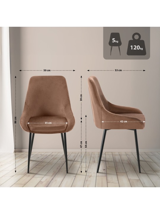 Set van 2 eetkamerstoelen Elmira fluweel, bruin Set van 2 eetkamerstoelen Elmira fluweel, bruin