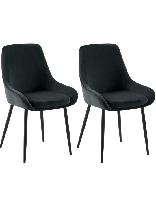 Set van 2 eetkamerstoelen Elmira fluweel, zwart Set van 2 eetkamerstoelen Elmira fluweel, zwart